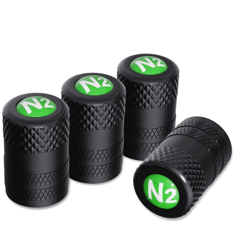 CKAuto 4 Pcs Aluminum Tire Valve Stem Caps with N2 Nitrogen Logo, Universal Stem Covers for Cars, SUVs, Bike and Bicycle, Trucks, Motorcycles | TPMS Safe | Corrosion Resistant | Dust Proof, Black - Image 1